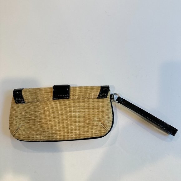 Ann Taylor Bag Clutch Wristlet Woven Wicker Black Patent Leather Classic Preppy - Picture 8 of 8